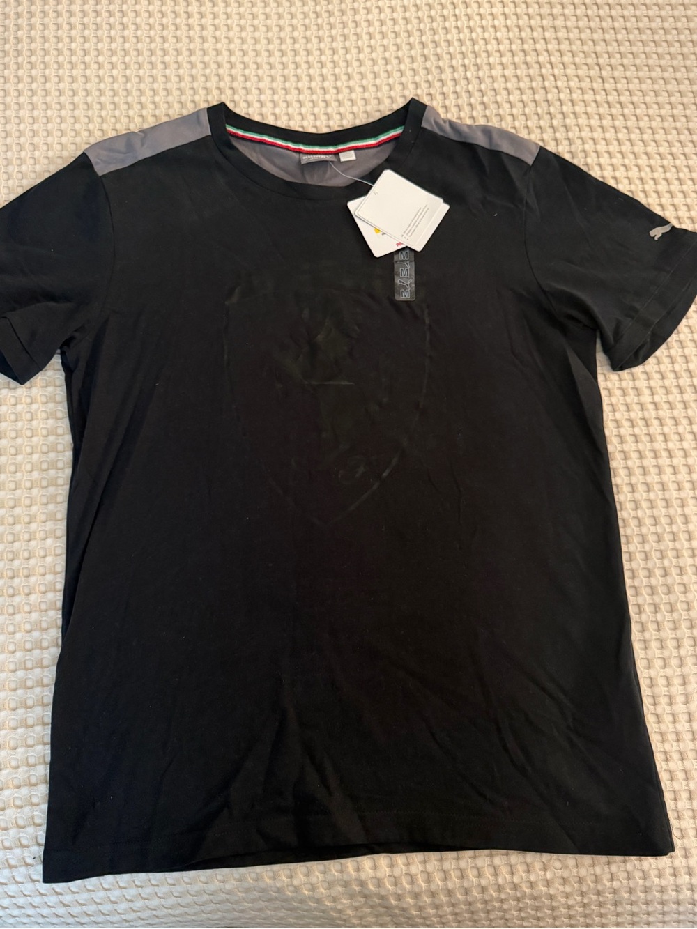 Puma Ferrari Black Short-Sleeve Tee with Gray Shoulder Panels slim fit